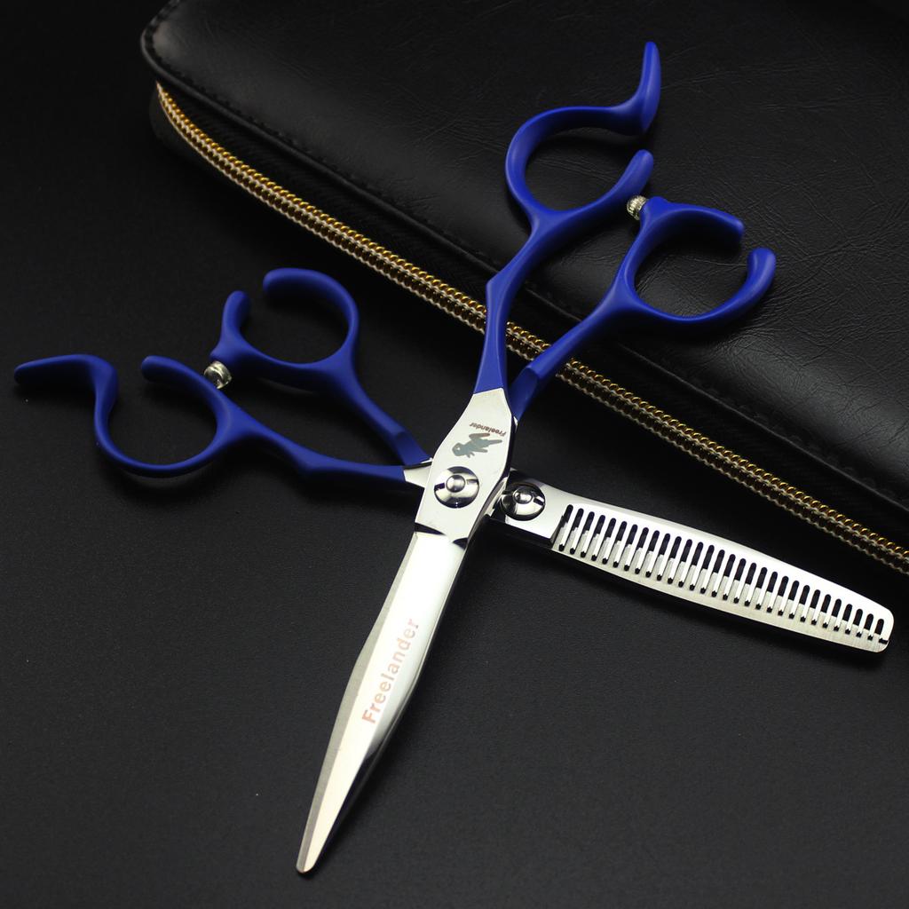6.0 Inch Blue Paint, Notched Handle, Hair Scissors, Hair Scissors, Flat Scissors, Bangs Scissors