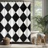 Vintage Schwarz-Weiß-Schachbrett-Duschvorhang Geometrisches Rautenmuster Polyester-Badevorhang Mit 12 Haken Für Moderne Einrichtung