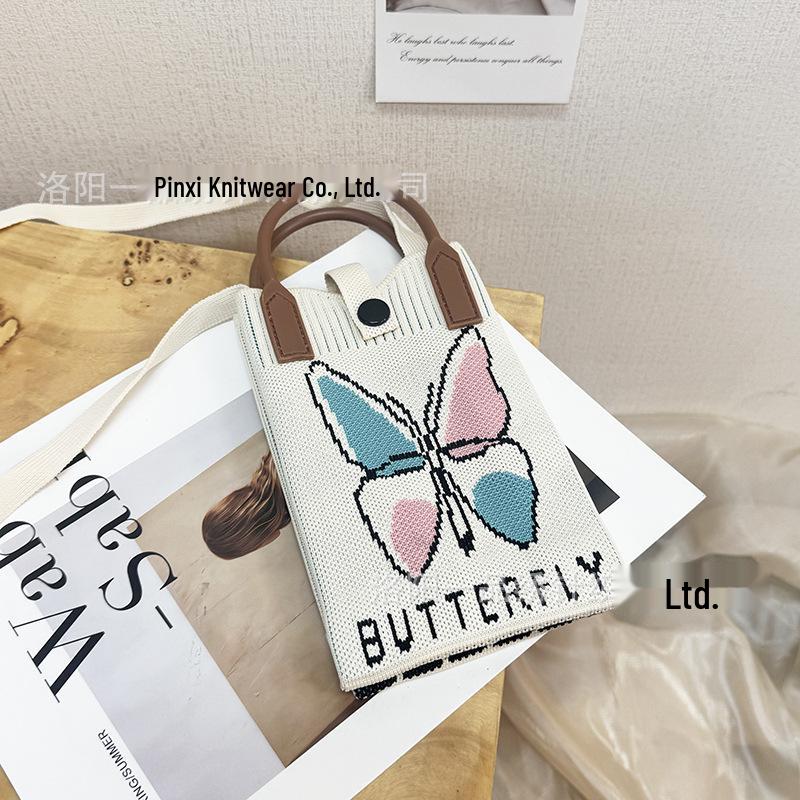 Cute Cartoon Dopamine Knit Crossbody Phone and Coin Bag