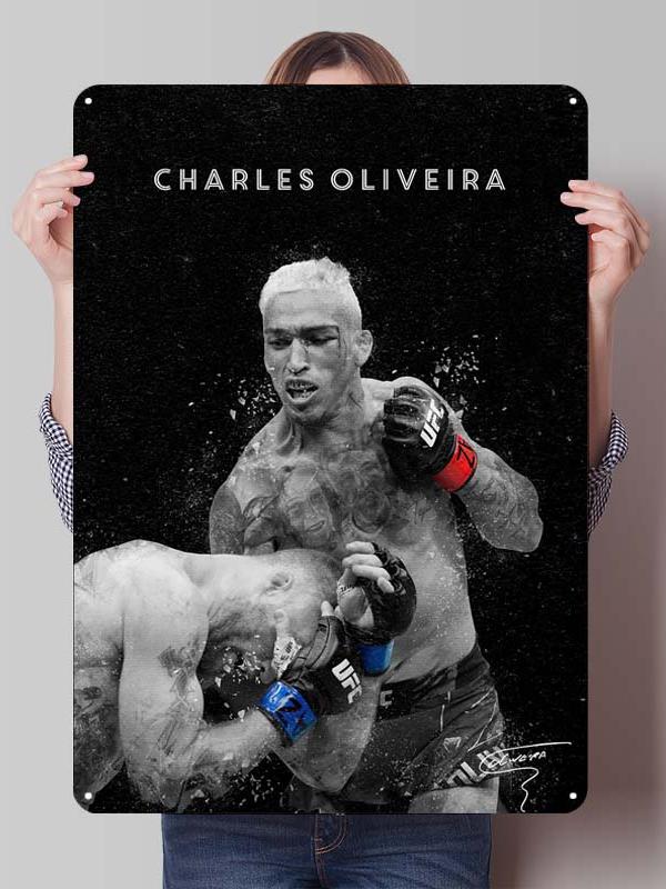 Charles Oliveira Boxer Metallschilder Gaming Zimmer Dekoration Benutzerdefiniertes Boxposter Blechschilder für Wandkunst Dekor Vintage Metallplatte