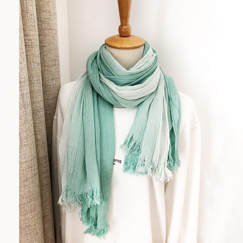 Japanese & Korean Style Autumn/Winter Unisex Striped Scarf In Cotton, Linen & Silk