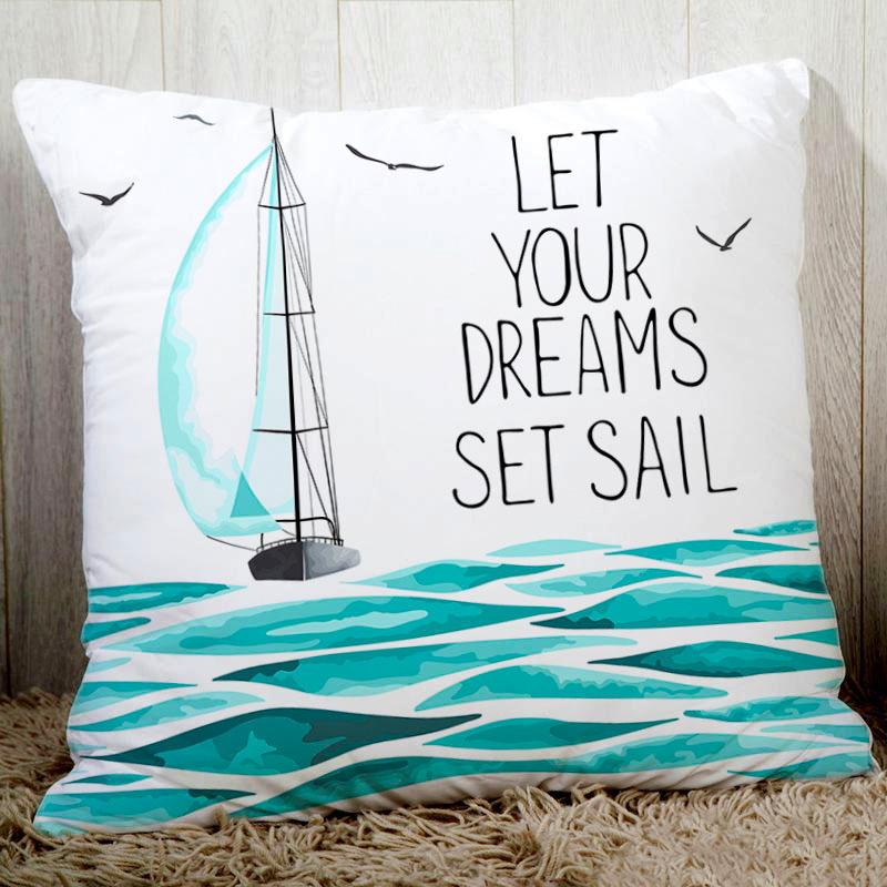 Classic Artwork Blue Sea Sail Print Quality Sofa Cushion Cover Home Decor Pillowcase