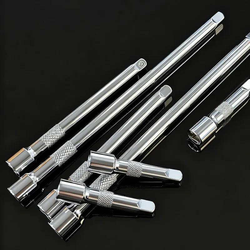 3pcs Chrome-plated Steel Sleeve Ratchet Extension Rod Car Tire Repair Tool 1/4 3/8 1/2 Sleeve Ratchet Extension Rod Hand Tools
