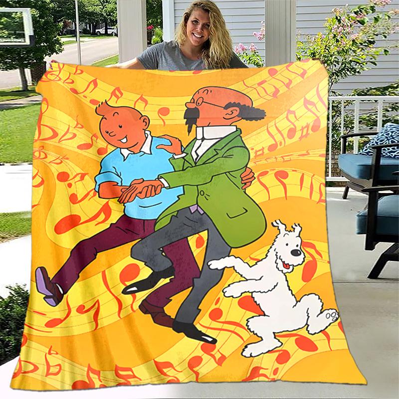 1pc Blanket The Adventures of Tintin2 Print Design, Lightweight Blanket for Sofa, Bed- Soft &Warm, Gift for All Seasons like Christmas, Halloween