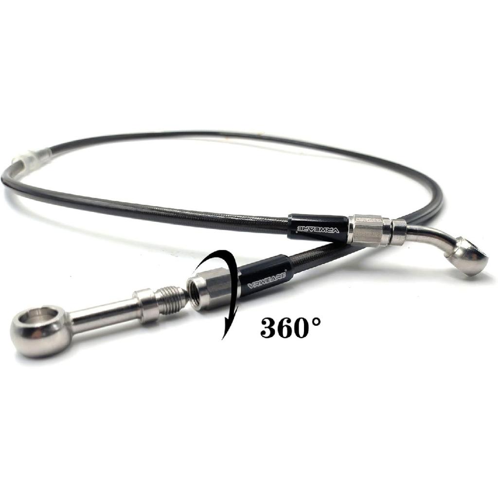 AN3 M10 Black Stainless Steel Braided Motorcycle Brake Line Oil Hose Pipe 360-degree rotatable Stainless Steel Fitting for Motocross Pit Dirt Street