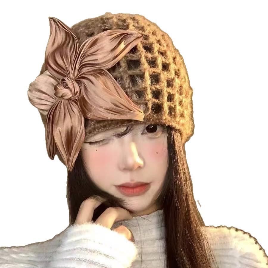 Hand-Woven Three-Dimensional Flower Hollow Bald Hat For Women, Sweet And Versatile In Spring And Autumn, Small Knitted Pullover