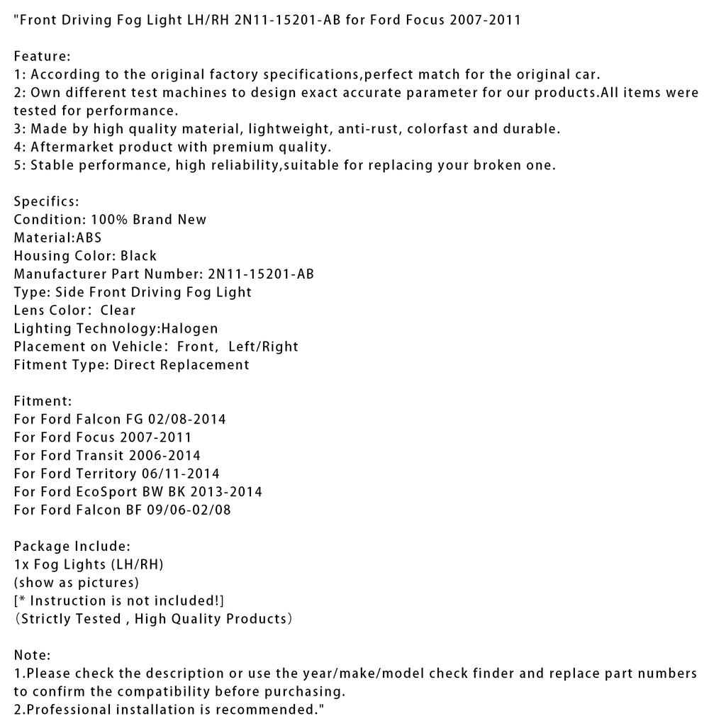 Front Driving Fog Light LH/RH 2N11-15201-AB for Ford Focus 2007-2011