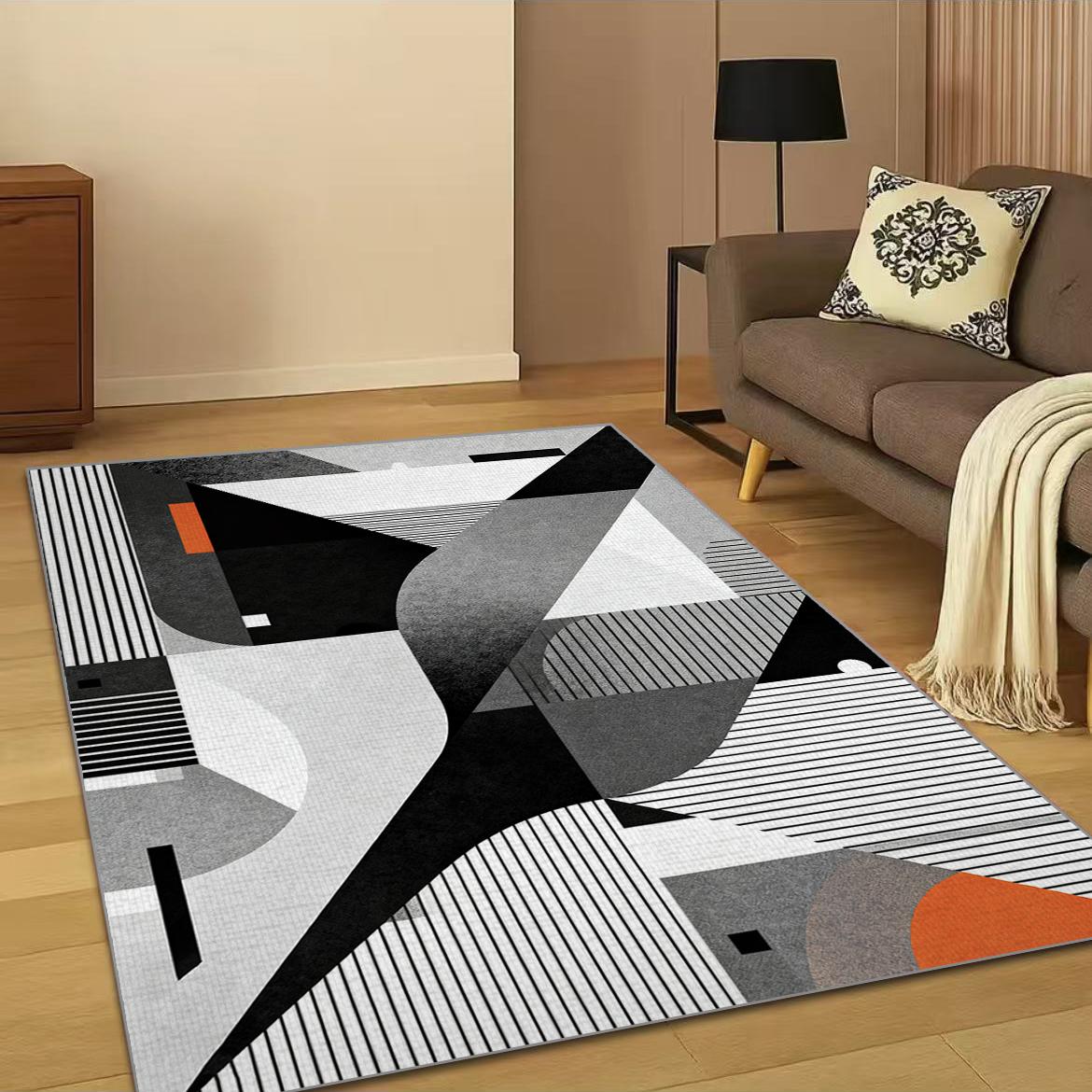 

VIKAMA Modern Geometric Color Block Area Rug Study Desk Computer Swivel Chair Bedroom Soiled Non-slip Foot Mat Carpet Home Decor 40x60cm