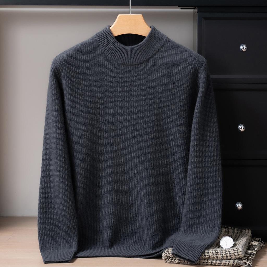 High-end pure cashmere shirt semi-turtleneck solid color thickened sweater knitted