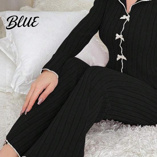 Long-sleeve Pajama Set Women's 2 Piece Long-Sleeve Top with Bow And High-end Sleepwear Long Pants Casual Fall Loungewear Pjs Cozy Nightwear