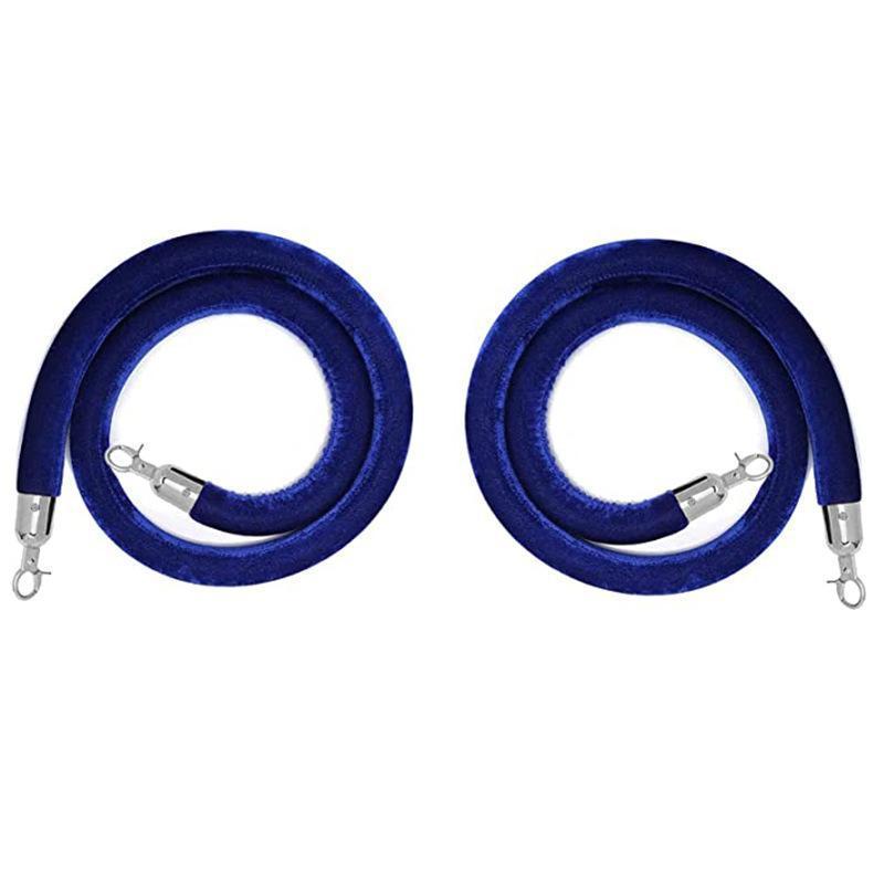 Velvet Rope & Stainless Steel Stanchion Set: 2-Pack Isolation Queue Barriers with Lanyard