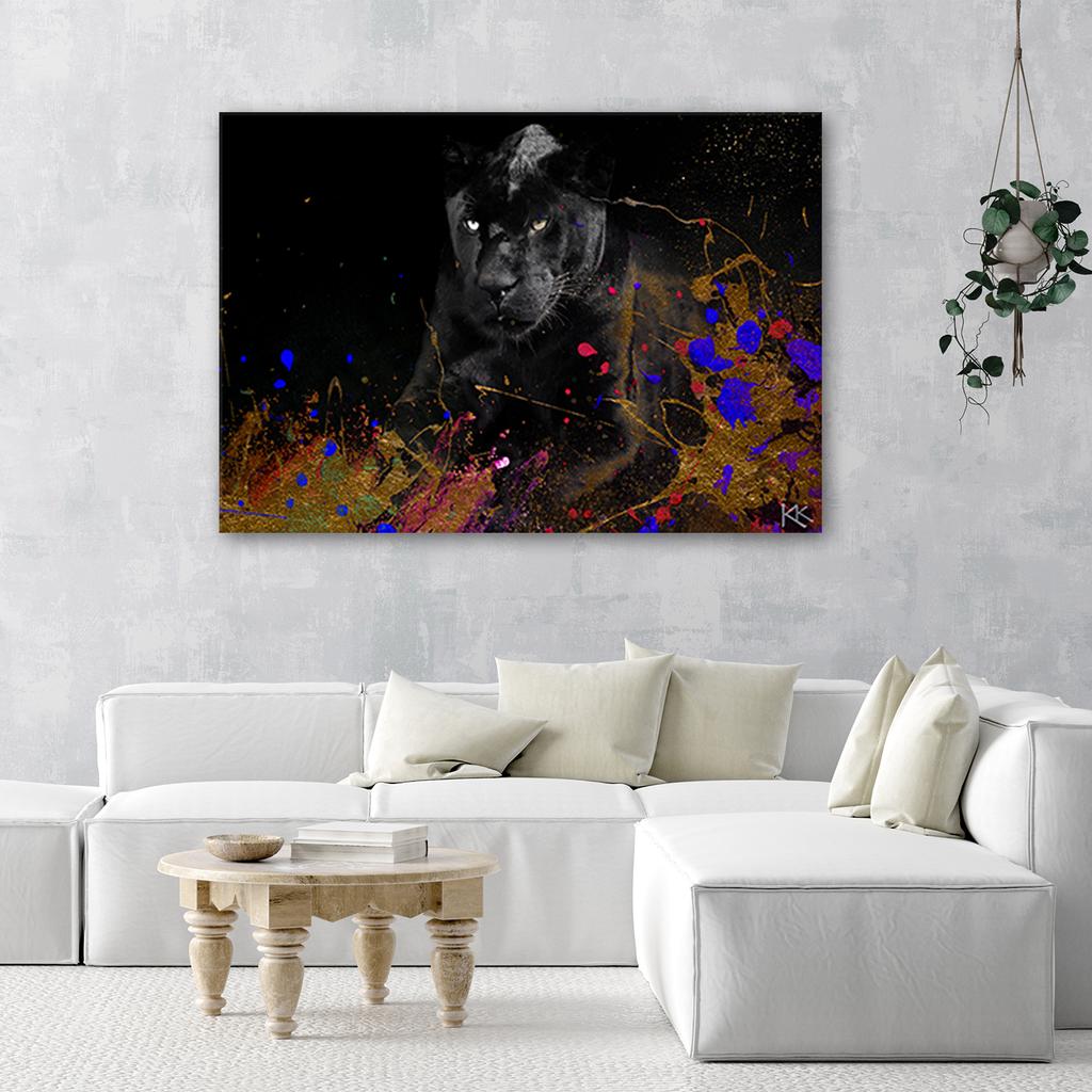 Canvas Print, Black Panther On Coloured Background