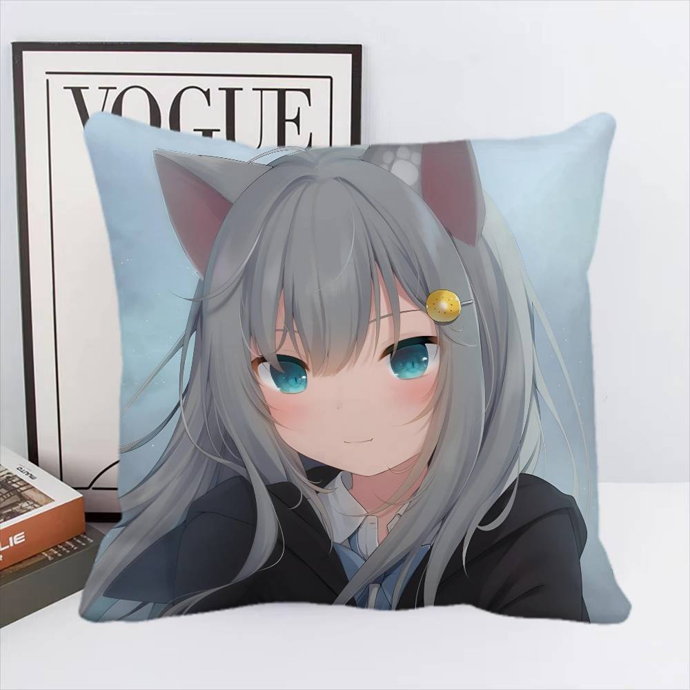 Cute NNachoneko Anime Girl Pillow Case Square Pillow Bedroom Sofa Leisure Comfort Cushion Car Home Decoration