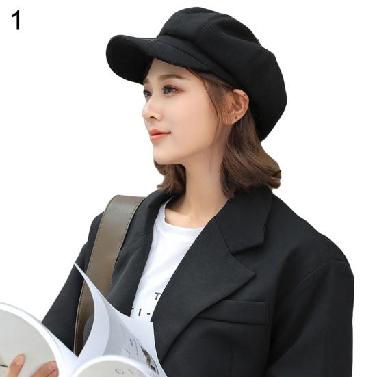 British Style Felt Solid Color Wide Brim Women Beret Winter Warm Peaked Cap Hat