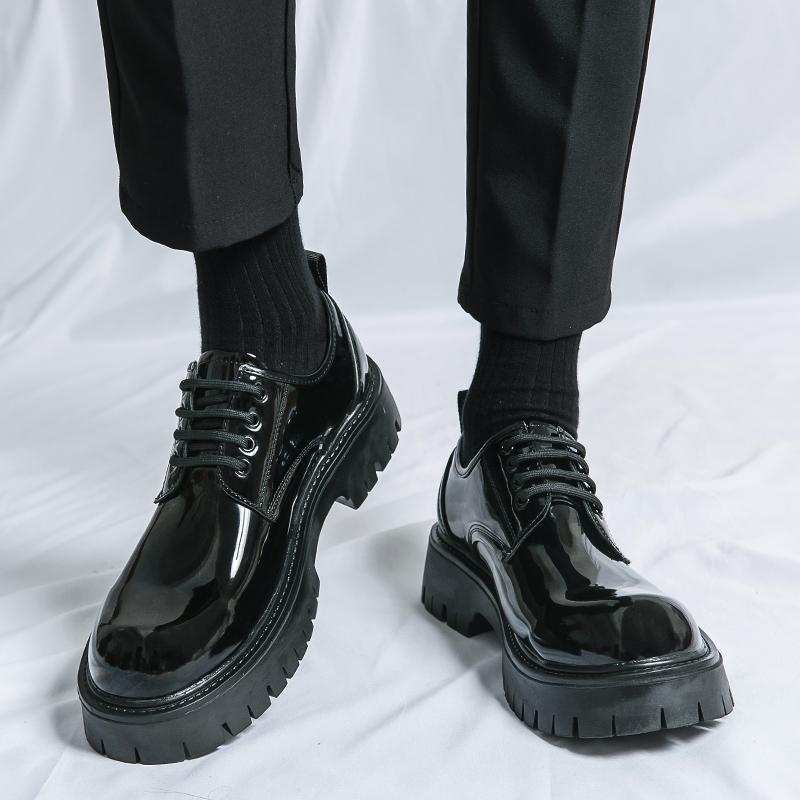 Мужские кожаные черные туфли на платформе — фото 6