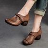 Escarpins en cuir véritable rétro polyvalent bout rond semelle souple chaussures à talons hauts pour femmes