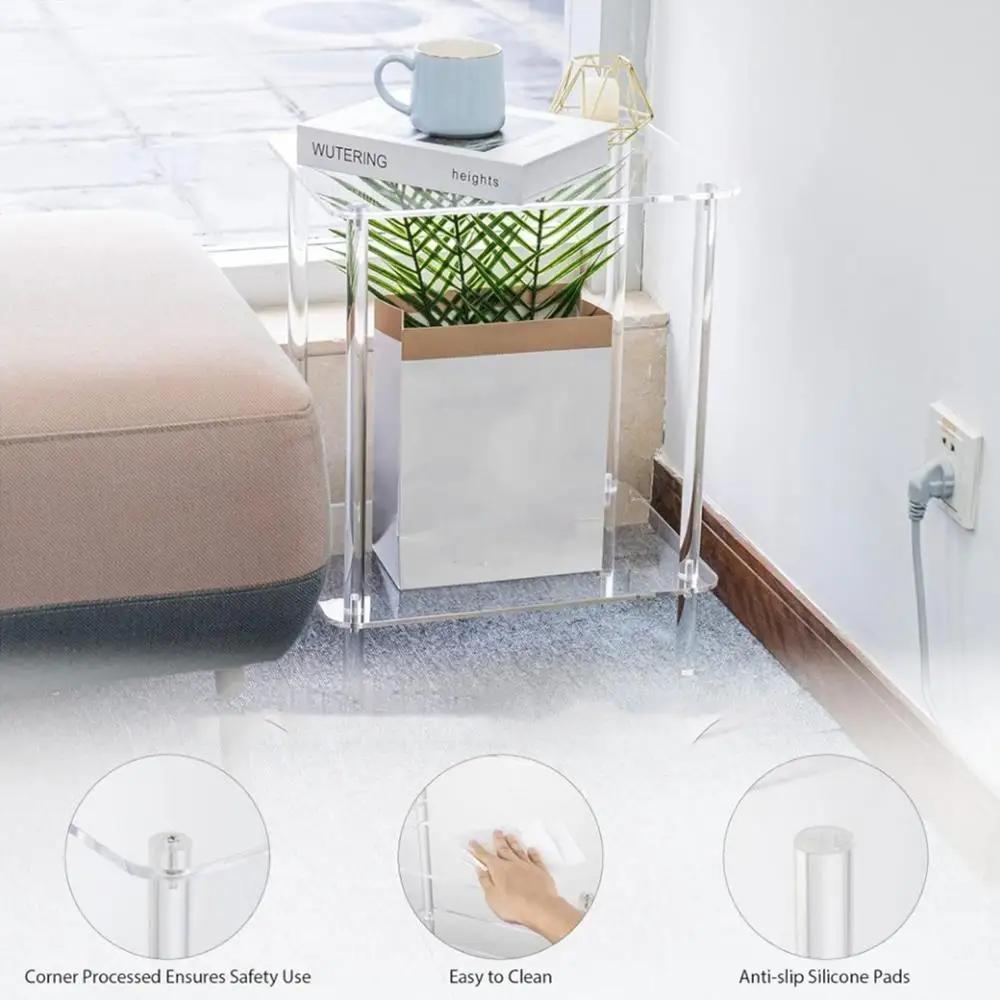 Akryl Lite Sidebord med Firkantet Ben Lite Nattbord Sengebord 2-Etasjes Klart Endebord for Stue, Soverom
