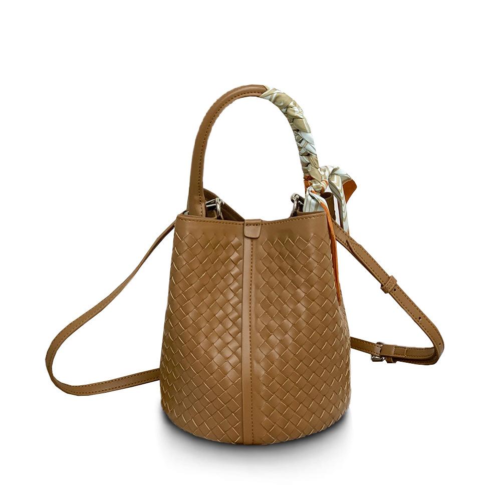 2026 Woven Hand-held Bucket Bag Casual And Fashionable Single Shoulder Crossbody Bag, Women's Bag