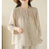 Women's Summer Casual Grey Linen 3/4 Sleeve Button Down Shirt