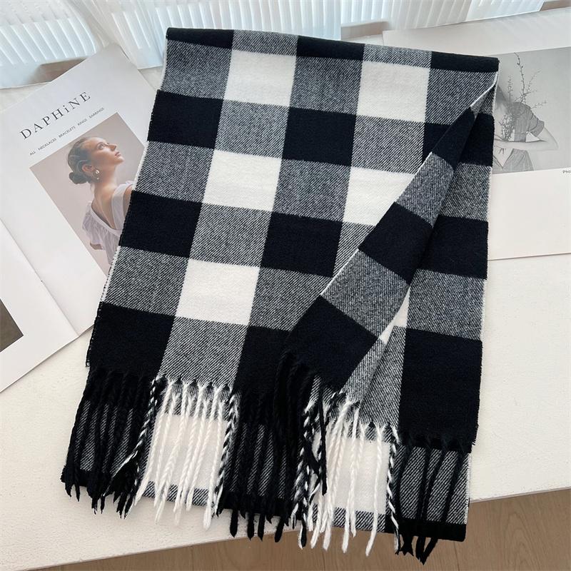 Fashion Rainbow Color Block Plaid Designer Winter Scarf Women Cashmere Shawl Stripe Blanket Wrap Outdoor Travel Warm Lady