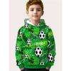 Boys' Colorful Green Football Pattern Hoodie, Birthday Gift for Autumn and Winter Daily Wear, Soft Hoodie