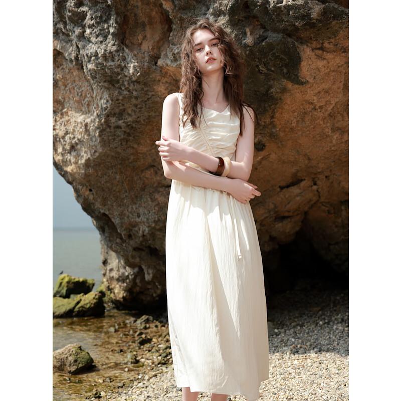 

Sancai 2025 Летнее платье-сарафан А-силуэта с кулиской, длинное, двухслойное L