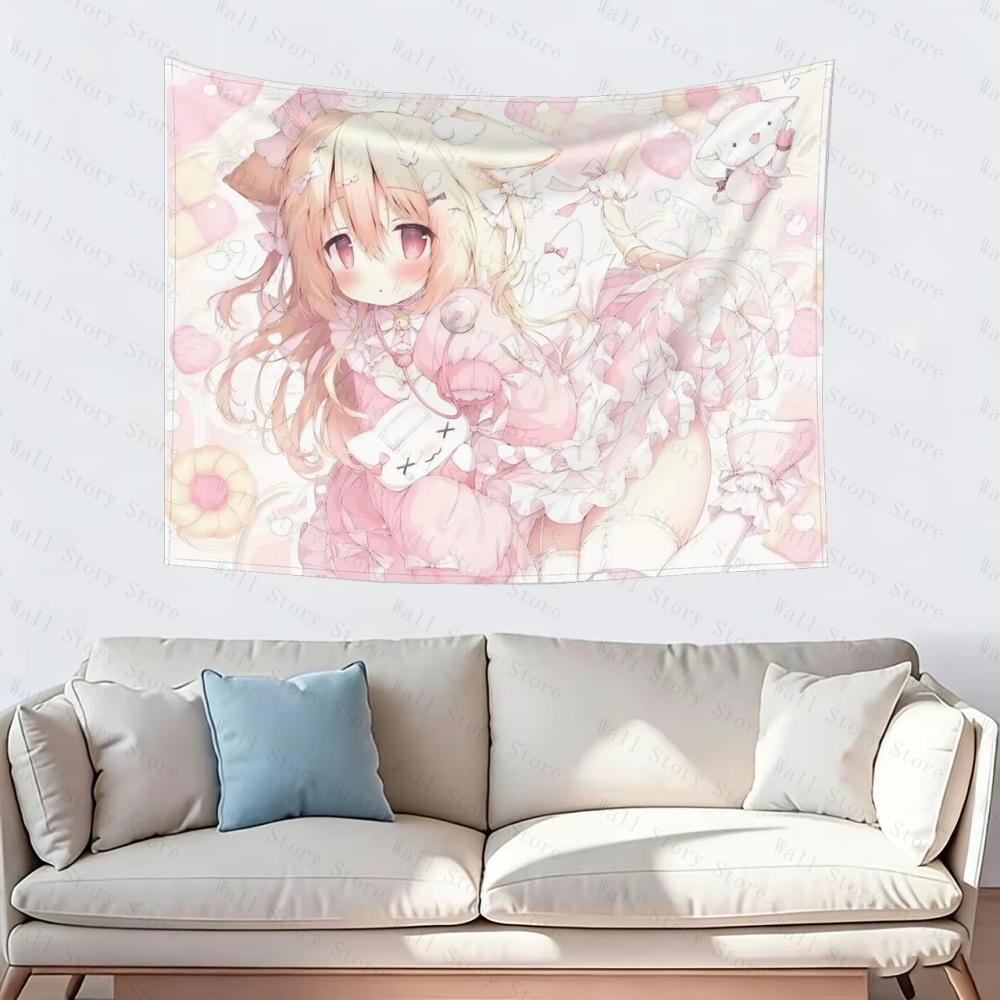Pink Cute Cat Girl Tapestry Wall Hanging Art Poster Ideal Gift for Friends Decor for Home Bedroom Tapestry Livingroom Tapestry