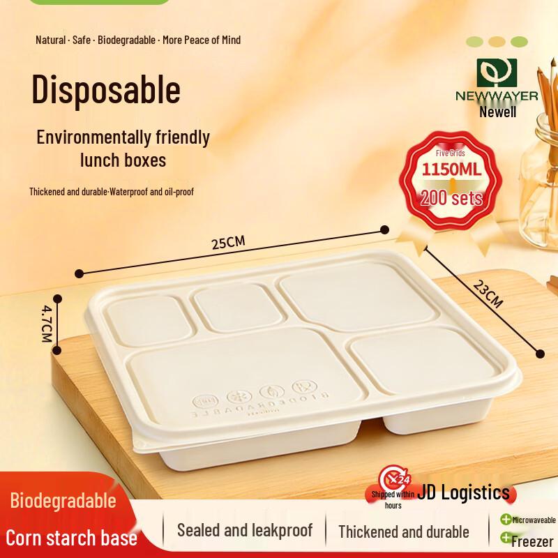 Degradable 5-Compartment Lunch Boxes with Lids