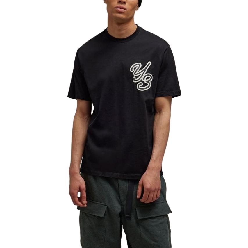 Y-3 Ensfarget T-skjorte med bokstavtrykk, rund hals, korte ermer, unisex topper, svart IT7521