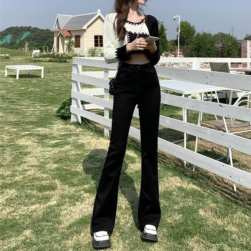 

Women s Slim High-Waisted Flare Jeans for Petite Figures (Black, Spring/Autumn 2025) L