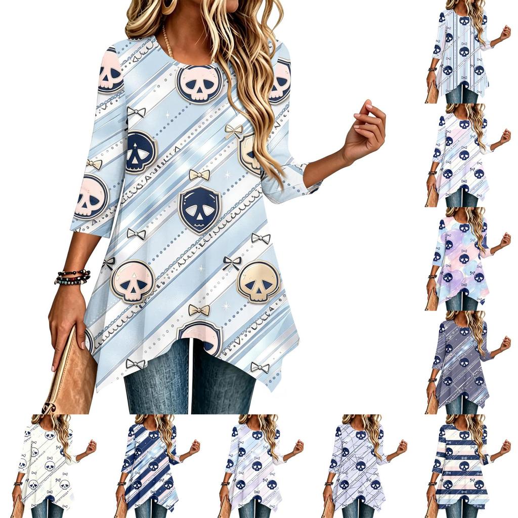 Women's Casual Halloween Print Top, Loose Fit Three-Quarter Sleeve
