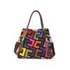 Niche Design Contrasting Color Leather Cowhide Handmade Pattern Tote Bag Shoulder Women'S Bag