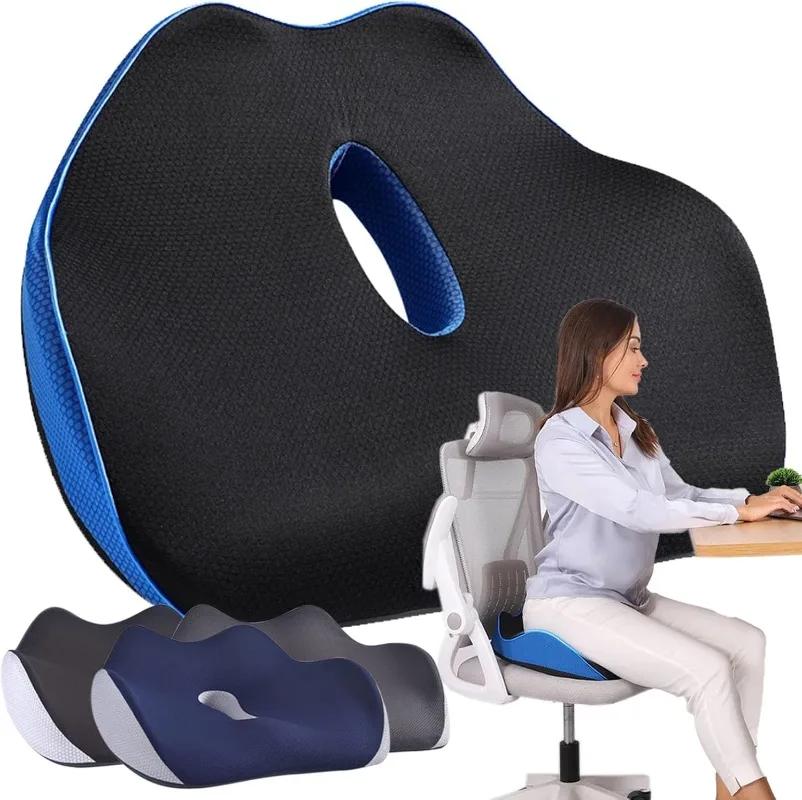 Memory Foam Seat Cushion Sitz Orthopedic Lumbar Support Pillow with Ergonomic Coccyx Cutout Comfort for Office Car Chair Travel