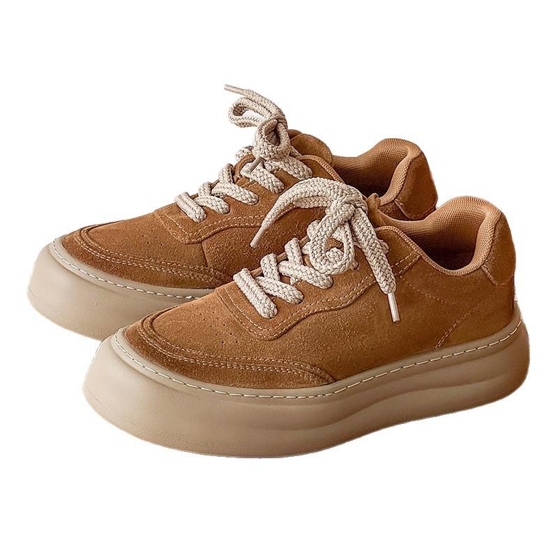 Autumn new anti-velvet thick-soled heightening retro brown casual board shoes