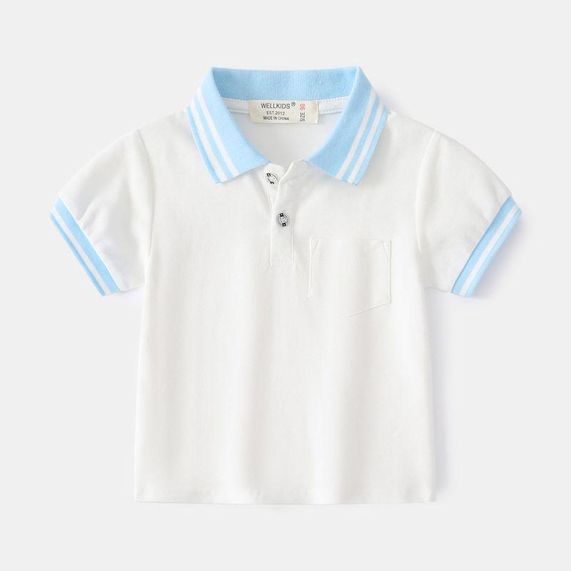 Children s Summer Clothing Boys  Short-Sleeved Polo Shirt Preppy Style Casual Polo Collar Color Matching Kids T-shirt Baby Half Sleeve Clothes Off-White Polo Short Sleeves 120