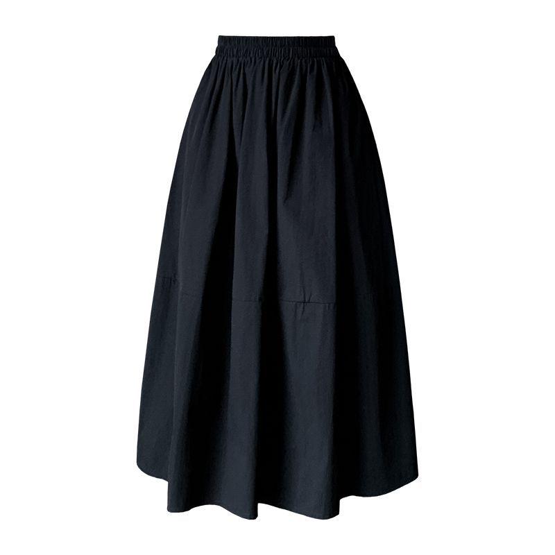 White Midi Skirt with Lining & Pockets: Women's Korean Style, New Design, Draped Large Hem, A-Line, High-Waisted Skirt