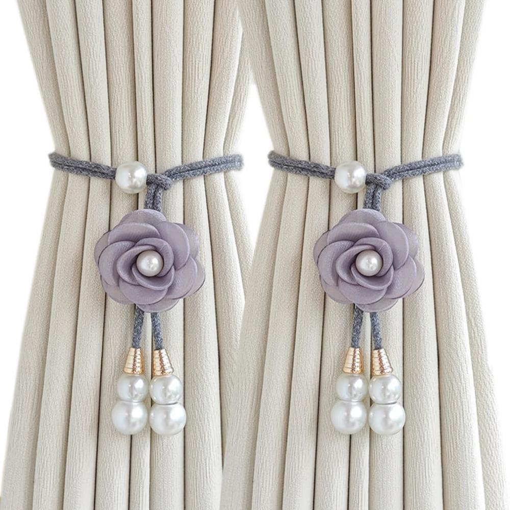 2Pcs Pearl Floral Curtain Tiebacks Modern Curtain Holdbacks Camellia Curtain Tiebacks Home Decor серый