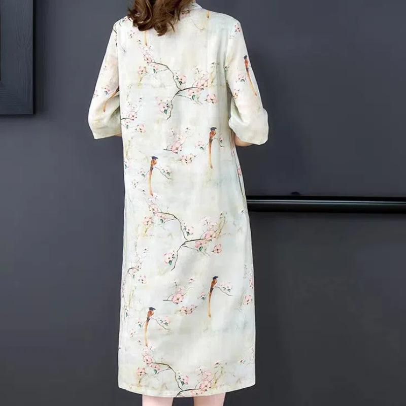 Retro Republic of China Improved Cheongsam Dress Printed Chinese Style Zen Women's Clothing Chinese Tea Clothing Women's Summer
