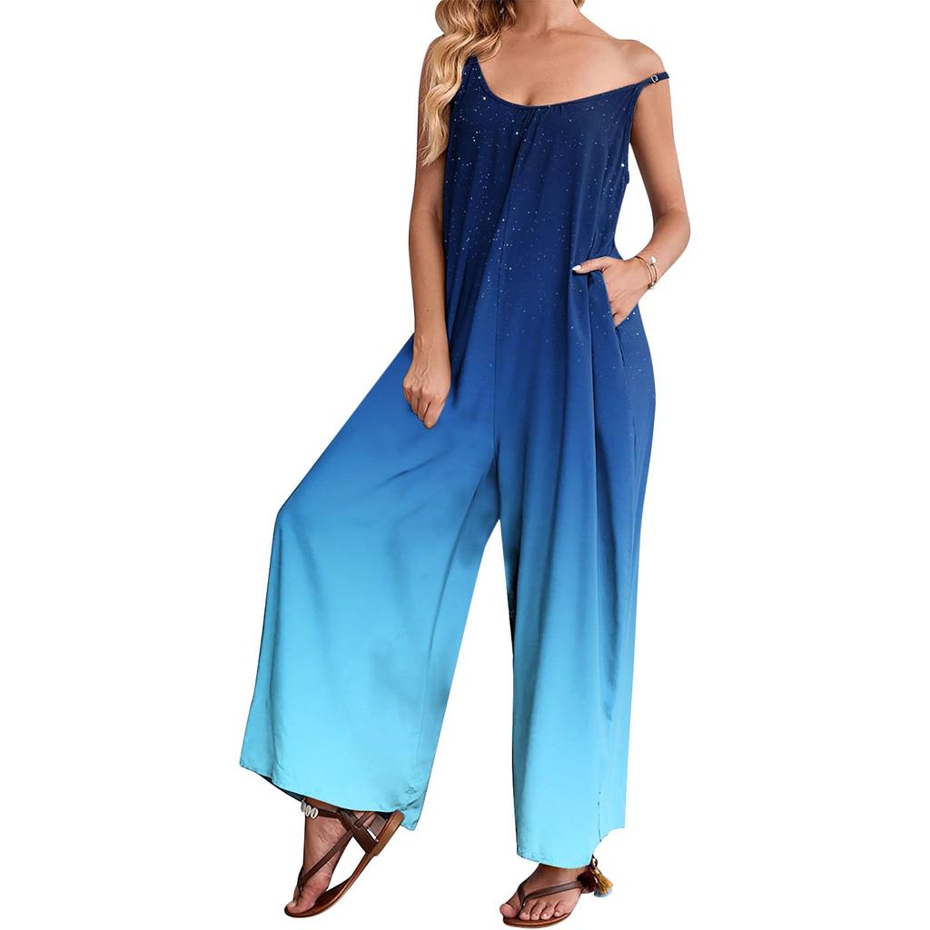 Women's Casual Sleeveless Adjustable Strap Jumpsuit Long Pants Jumpsuit With Pockets