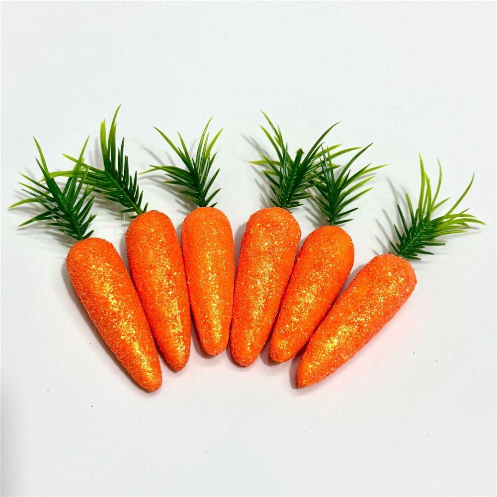 

Lifelike Fake Carrots Glitter Easter Ornaments 6Pcs Kitchen Photography Props B
