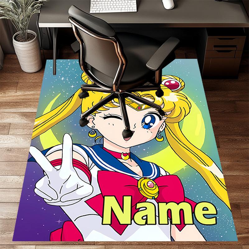 Custom Sailor Moon Mat Personalized Name, Polyester Washable Indoor Entryway Rug, Gift for Christmas, Easter, Thanksgiving Day