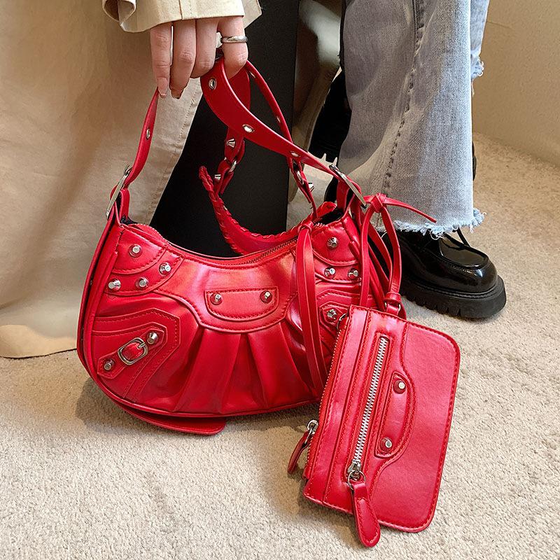 Bag women's new 2025 Korean version fashion rivet personalized armpit bag ins candy-colored one-shoulder dumpling bag