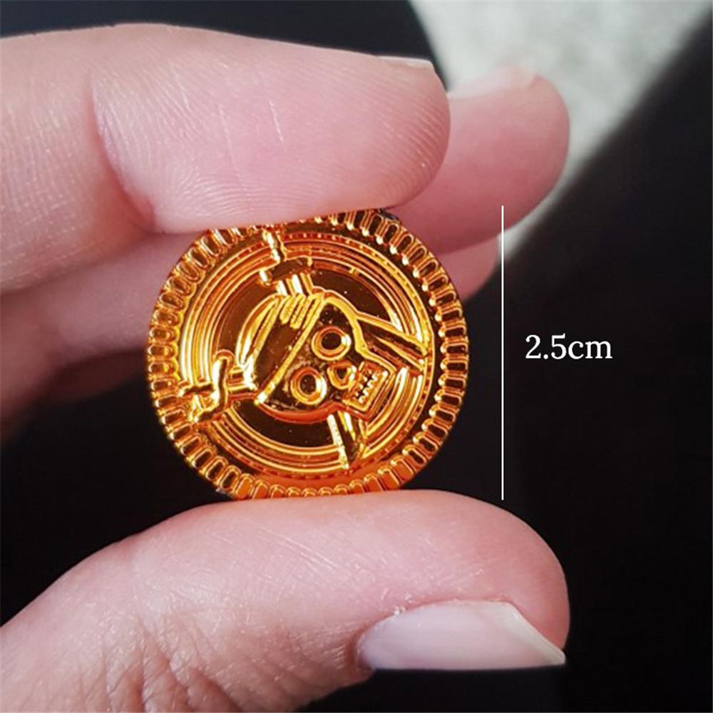 50pcs/pack New Skull Pirate Gold Coins Game Coin Prop Happy Halloween Event Party Decorations Favors Treasure Coins Fake Plastic