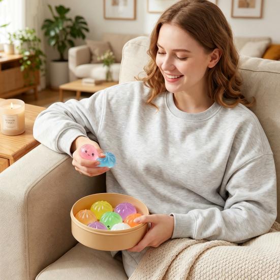 Stress Relief Toys Steamed Bun And Steamer Set Decompression Toy Soft TPR Durable Anxiety Relief Toy for Adults