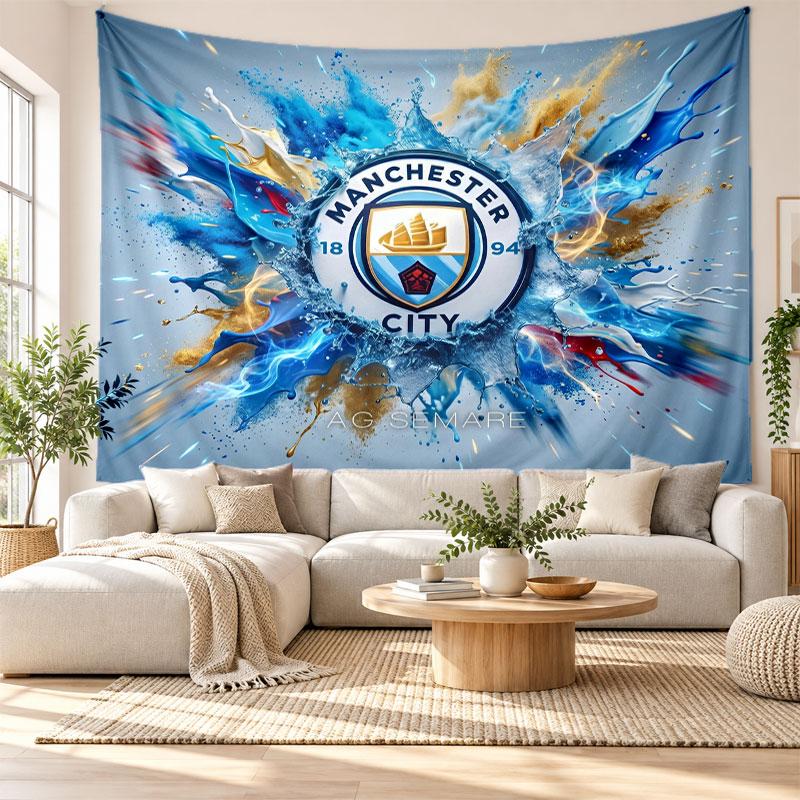 Arazzo da Parete Manchester City, Tessuto Morbido da Appendere, Sfondo Decorativo per Camera da Letto, Arte da Parete per la Casa