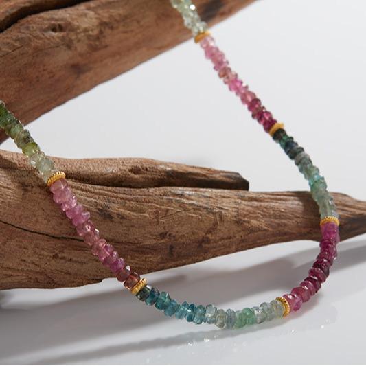 Xiaohongshu Natural Color Treasure Tourmaline Necklace Women'S S925 Sterling Silver Handmade Beaded Collarbone Chain