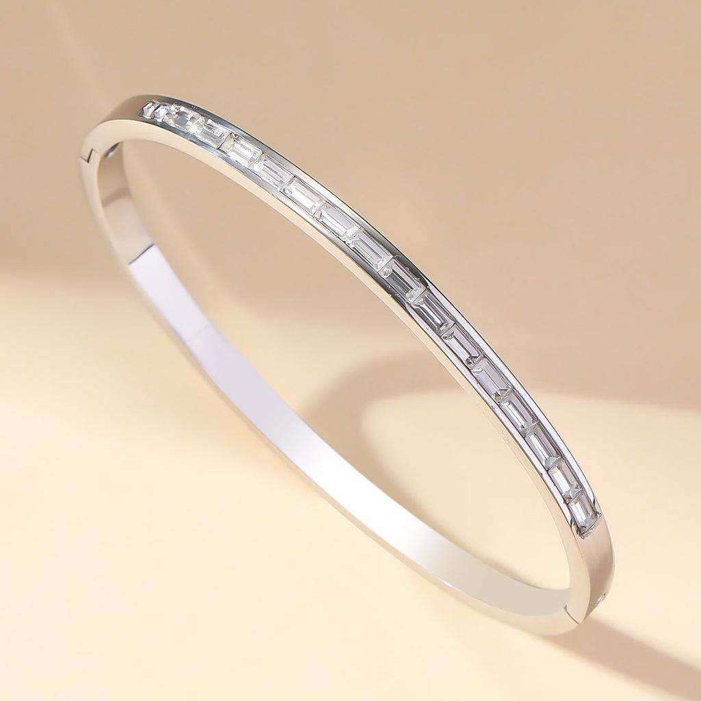 Htpwe Stainless Steel Ring Inlaid With Zircon Wide Version Glossy Bracelet 18k Couple Holiday Gift Bracelet Party Daily  Zircon