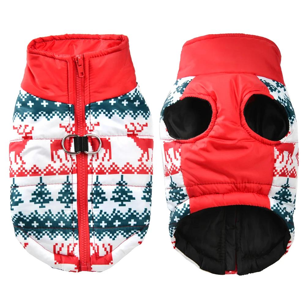 Warm Pet Jacket for Winter Christmas Dog Coat with D-ring Cute Santa Claus Print Pets Costume for Small Medium Dogs Schnauzer