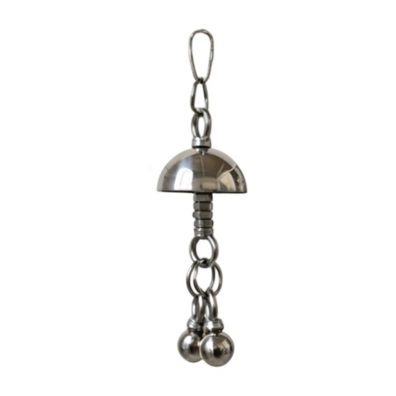 Large Pet Bird Toy in 304 Metal, Hanging Cage Enrichment Toy with Moving Metal Cups and Link Chain Mount