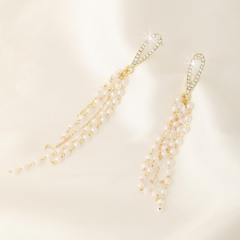 Silver Needle High-End Long Tassel Earrings for Women, Water Drop Light Luxury Earrings, Elegant Pearl Trendy Fashion Jewelry